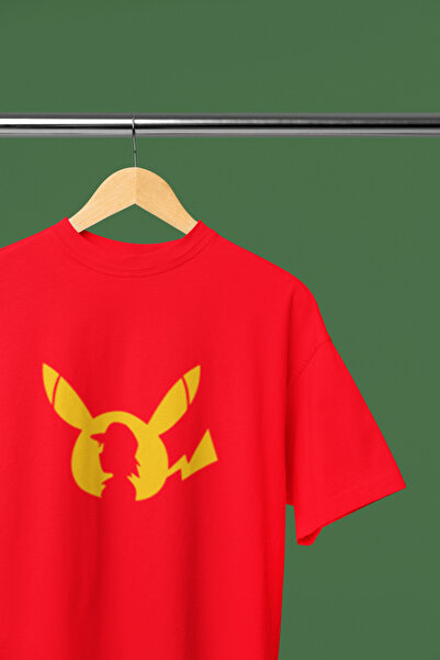 MG Pi̇ka Cartoon Character Printed Circular Neck Cotton Oversize Fit Unisex T...