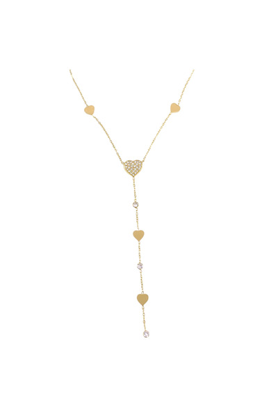 Güler Yüzlü Silver Steel Y Heart Necklace Gold 40+5 cm