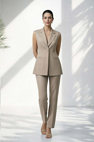 Setre Beige Sleeveless Tailored Vest and Trousers Set