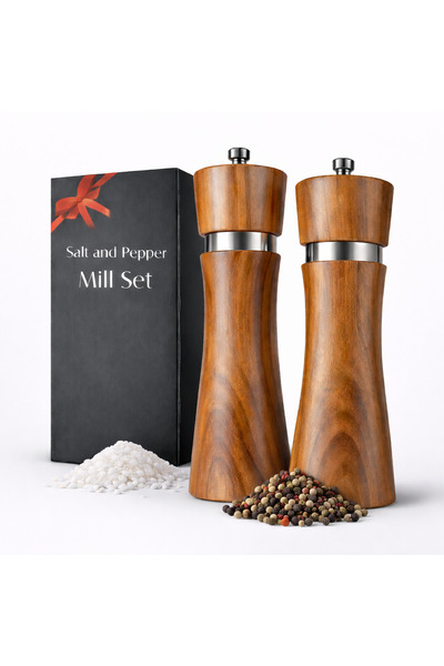 OEM Set Rasnite Sare si Piper Manuale din Lemn de Acacia Premium, 2 Bucati, R...