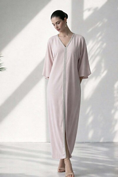 Setre Пудрова рокля с V-образно деколте, с каменни елементи и цепка, удобна к...