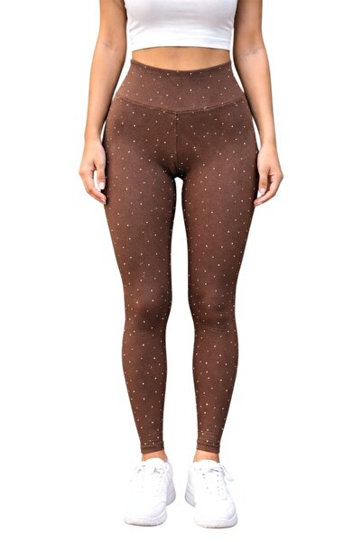 FashionForYou Palmy Shaping Tights with Rhinestones, Chocolate Brown, M