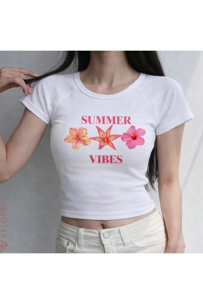 Velostra Γυναικείο μπλουζάκι Summer Vibes με φλοράλ στάμπα για καθημερινή χρήση