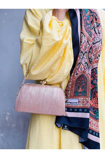 Çanta Trend Women's Gold Rose Chain Detailed Long Chain Strap Evening Dress B...