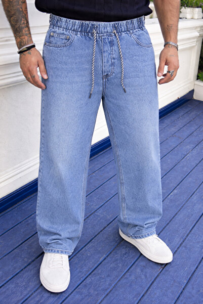 DAMGA JEANS Ανδρικό παντελόνι Jogger Premium Comfort σε μπλε φαρδιά γραμμή