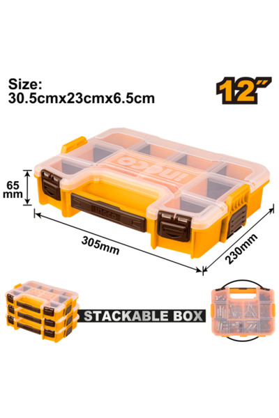 Ingco صندوق منظم بلاستيكي قابل للتكديس مقاس 12 بوصة