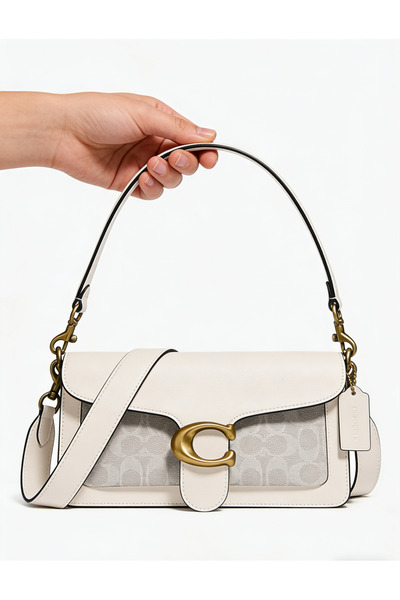 COCATA C Tabby series white leather monogrammed handbag