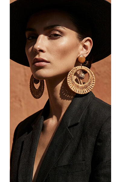 Dorvina Straw Women's Earrings Brown Dangle Round Leopard Beaded Bohemian Sum...