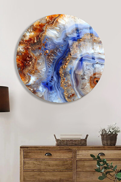 TAULART Unbreakable Glass Wall Painting – Blue Agate Stone Marble Pattern Lux...