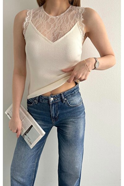 fujya Bluză cu detalii din dantelă și garnitură din tricotaj