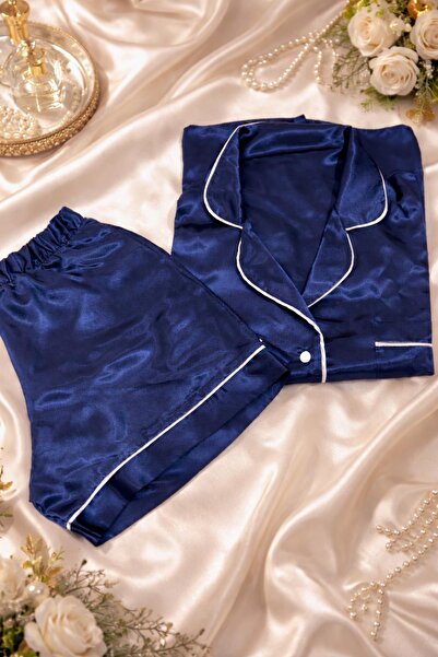 Lacivert Saten Pijama Takımı – Şık & Yumuşak Dokulu