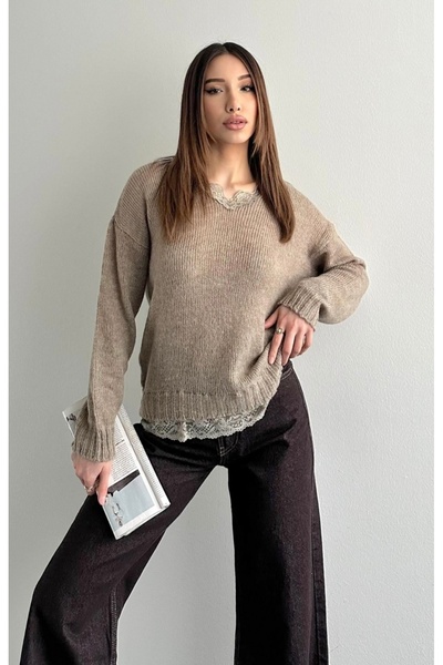 fujya Tricotaj transparent cu detalii din dantelă