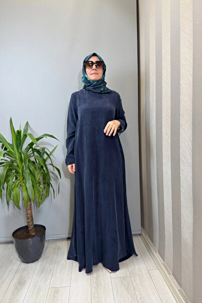 MISS DALIDA Solid Color Long Sleeve Cupro Dress Navy Blue T26Y-4008