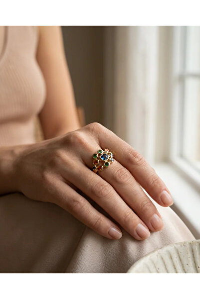 Dorvina خاتم من الفولاذ 316L بلون ذهبي مع حجر ملون على شكل عنب، خاتم نسائي عت...