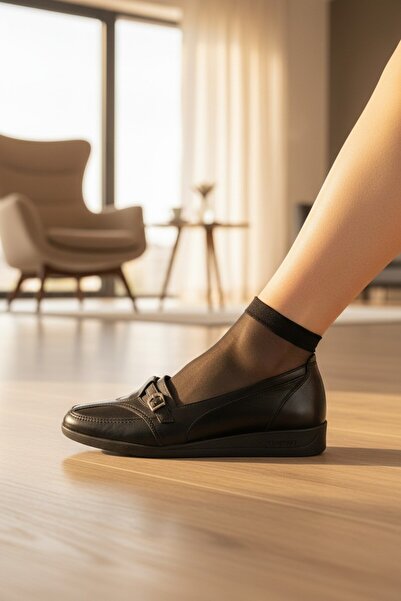 enoch Genuine Leather Belt Buckle Detailed Orthopedic Comfort Sole Women's Ba...