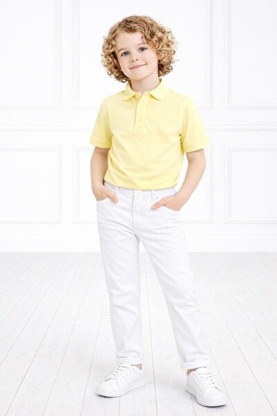 Kuraff Giyim Boy's Suit Polo Collar T-Shirt White Pants