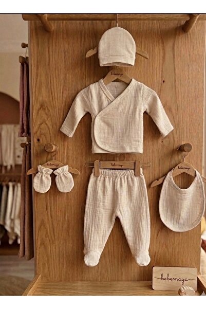 Bebemaya %100 Pamuk Müslin 5'li Hastane Çıkışı - Bohem Yenidoğan Bebek Takımı...