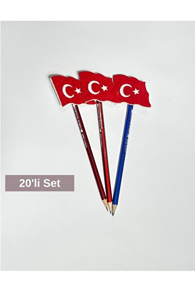 Keçebahçesi Kayseri "Türk Bayraklı Keçe Kalem Başlığı ve Kurşun Kalem Seti,23...