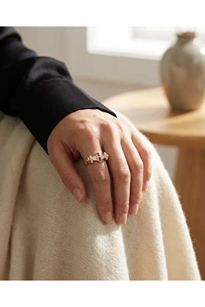 Dorvina خاتم نسائي من الفولاذ 316L بلون ذهبي وحجر الزركون وتفاصيل وردية قابلة...