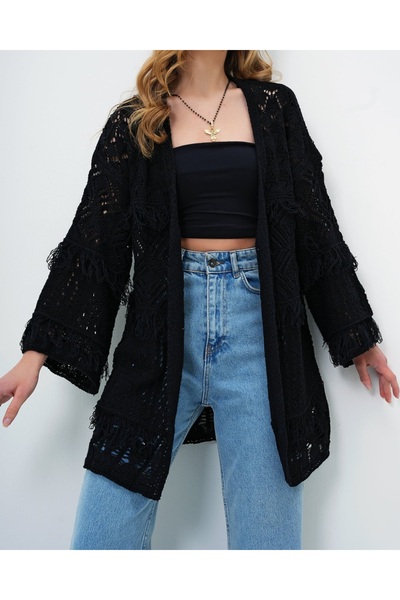 Noa&Noa Women's Long Sleeve Tassel Detailed Knitwear Cardigan