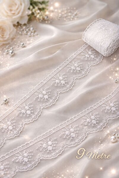 Esteks Dantel ve Tekstil Aksesuarları Dantelă din tul crem, 9 metri, 1 rolă (...