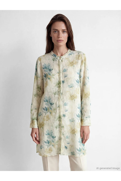 LC Waikiki Lcw Grace Beige High Collar Floral Women's Shirt Tunic