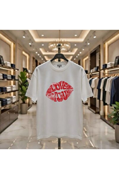 playwear Μπλουζάκι με στάμπα Love και σχέδιο κραγιόν, 100% βαμβακερό, oversiz...