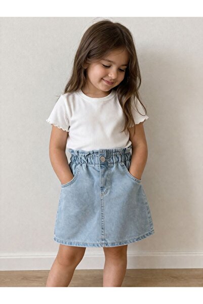 Miniminnakkidswear Kız çocuk beli lastik kot etek 2-6 yaş