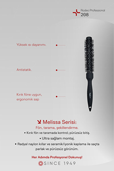 RODEO Black Melissa 208 Hair Brush Broken Hair Blow Drying, Combing, Styling ...