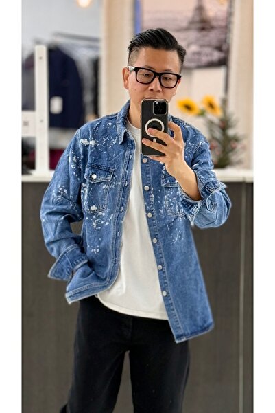 Urban Collection Painted denim shirt, blue Urbancollection