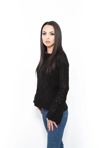 OEM Women's black knitted blouse with flared sleeves JQZ 9