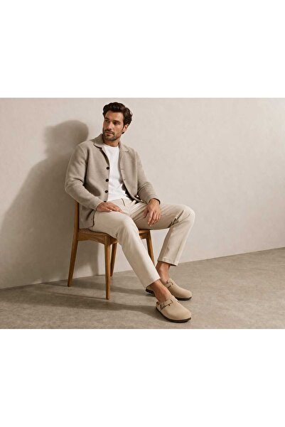 Scholl Men's clogs, OLIVIER DARK BEIGE, suede, comfortable, beige, 40