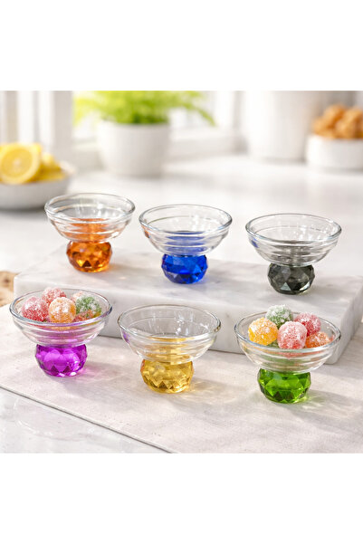 sahane & bazaar 6’lı Renkli Kristal Ayaklı -Çerezlik- Sunumluk-Kase-Reçellik-...