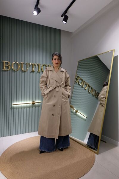 boutich Kadın Oversize Kruvaze Yaka Uzun Trençkot