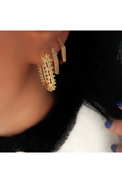 ACAR TAKI Triple Square-Pentagonal Hoop Earring Set-Gold Color Acr9460