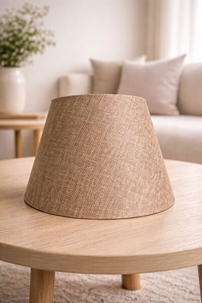 flu aydınlatma Abajur Şapkası KAHVERENGİ Hasır Kumaş 22 cm Modern Dekoratif A...