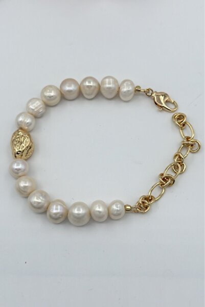 Luvlerry Goldstone İnci Pirinç Bileklik