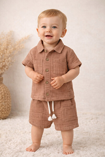 Little Baby Set pantaloni scurți din țesătură de muselină