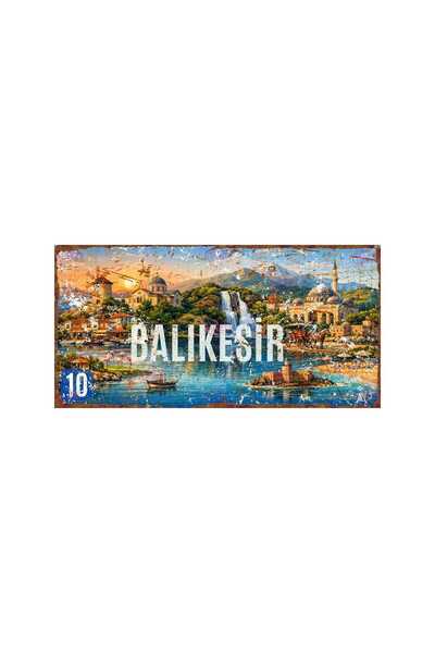 AYNED Print Balıkesir Şehir Silüetli Alüminyum Duvar Levhası – Eskitme Dekora...