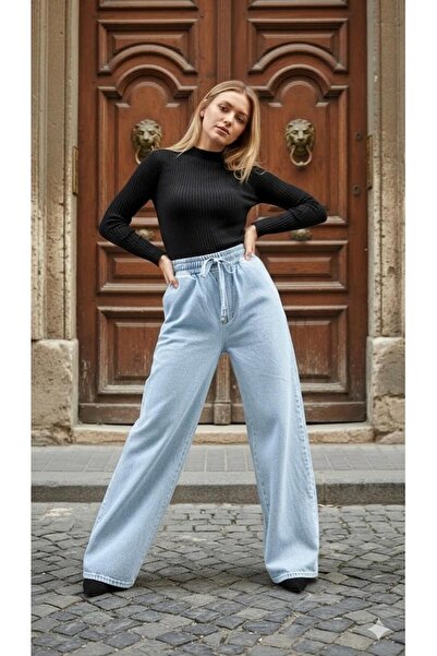 geenz manifacture Pantaloni de damă cu șireturi, cu talie elastică, albastru ...