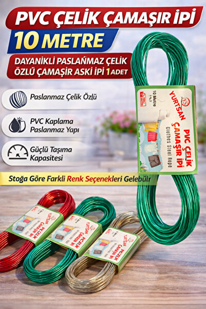 Genel Markalar PVC Çelik Çamaşır İpi 10 Metre Dayanıklı Paslanmaz Çelik Özlü ...