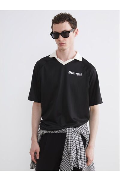 LC Waikiki Oversize Printed Men's Polo Collar T-Shirt