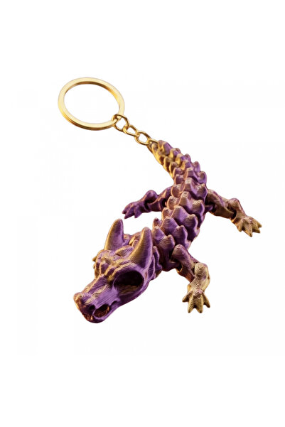 Atatuğ Hediyelik Articulated Dragon Skull Keychain & Fidget Toy - Metallic Pu...