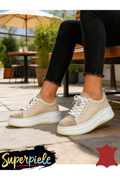 kevali Beige genuine leather sports shoes with high soles MOVENII