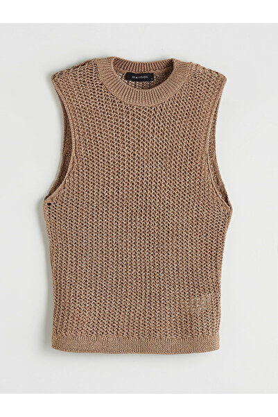 LC Waikiki Peak New Season Crew Neck Openwork Women's Knitwear Tank Top