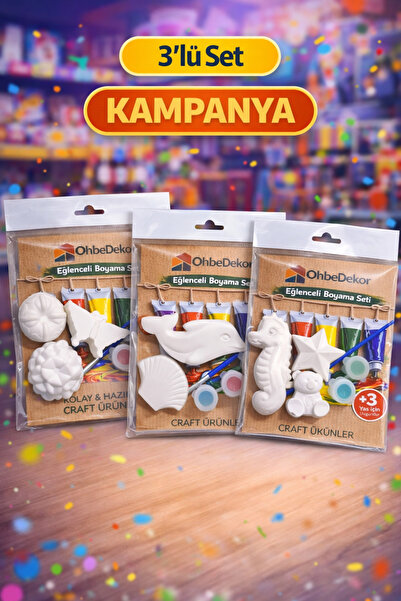 Boyanabilir Alçı Figür Seti 3’lü SET – Çocuk Boyama Hobi Seti–3'lü Figür SET– Eğitici Oyuncak