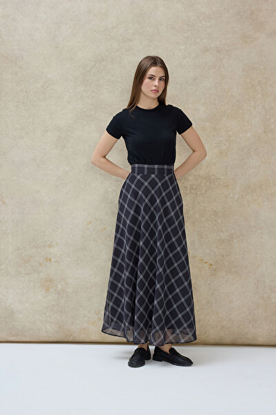Birgül Bektaş Black Rumi Plaid Chiffon Skirt
