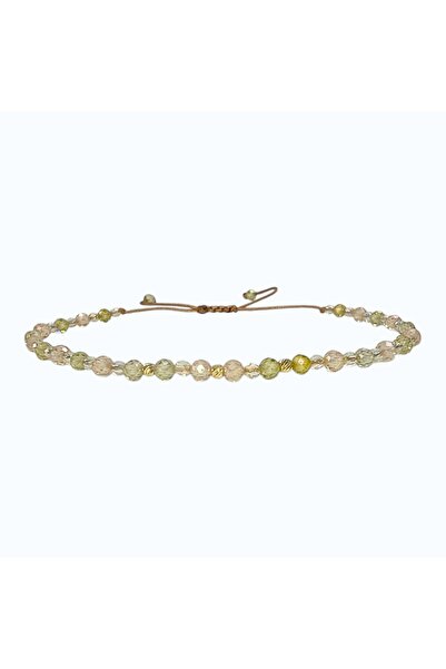 Zephyrs Bijoux Pale Cream-Green Bracelet, Zirconia Crystals and 3 14K Gold Balls