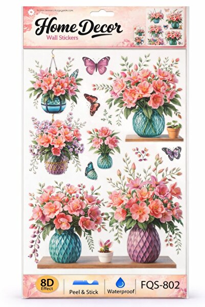 OEM Autocolant Decorativ Perete 8D cu Rafturi cu Flori - 33 x 60 cm