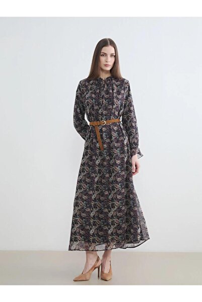 LC Waikiki Φόρεμα σιφόν με ψηλό γιακά και σχέδιο στη μέση (S6)